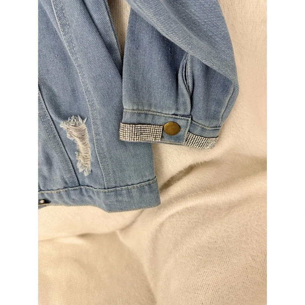 Girls Denim Jacket 7/8Y HARPER Custom Name Pearl Letters Rhinestone Heart Star